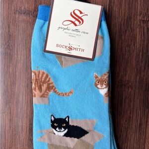 Black  Red Gray Cats on Blue Ankle Socks SockSmith Womens Sz 9-11 NWT